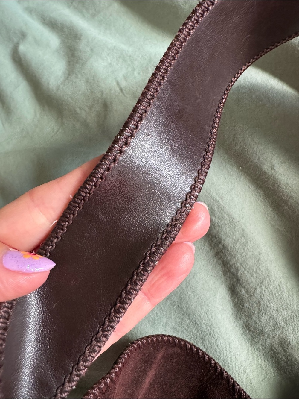 ⁠Y2K Express Brown Genuine Suede Leather Whipstitch Floral Flower Hobo Bag - Picture 11 of 11